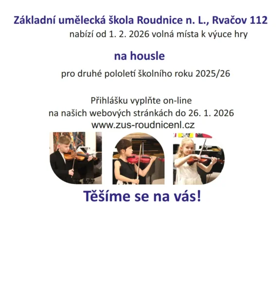 Naše ZUŠ nabízí od 1. 2. 2026 volná místa